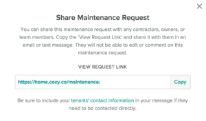 Cozy Share a Maintenance Request Pop Up