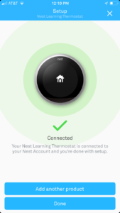 Nest thermostat app set up complete screen