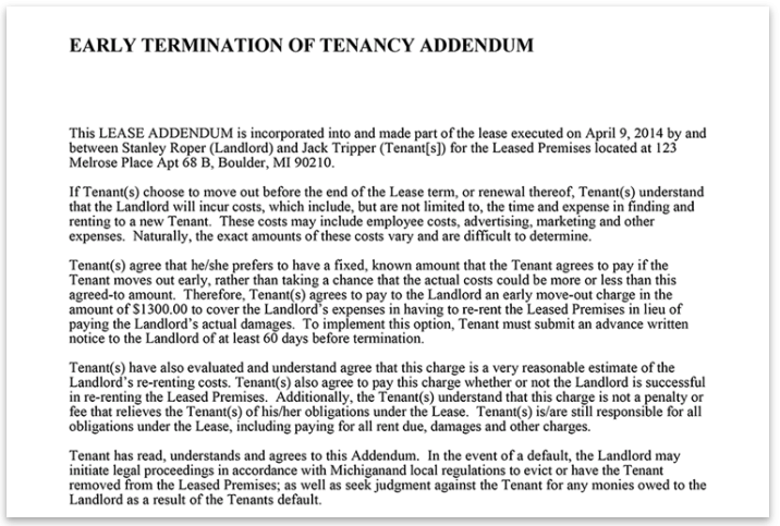 EZLandlordForm sample early lease termination addendum