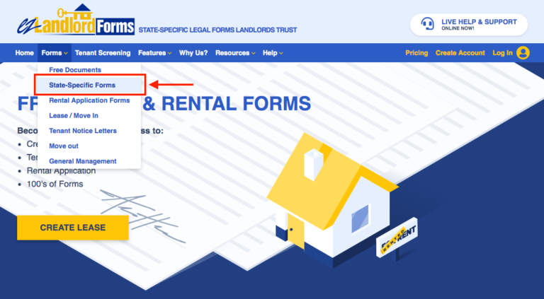 EZLandlord Forms State-Specific Forms Drop Down Menu
