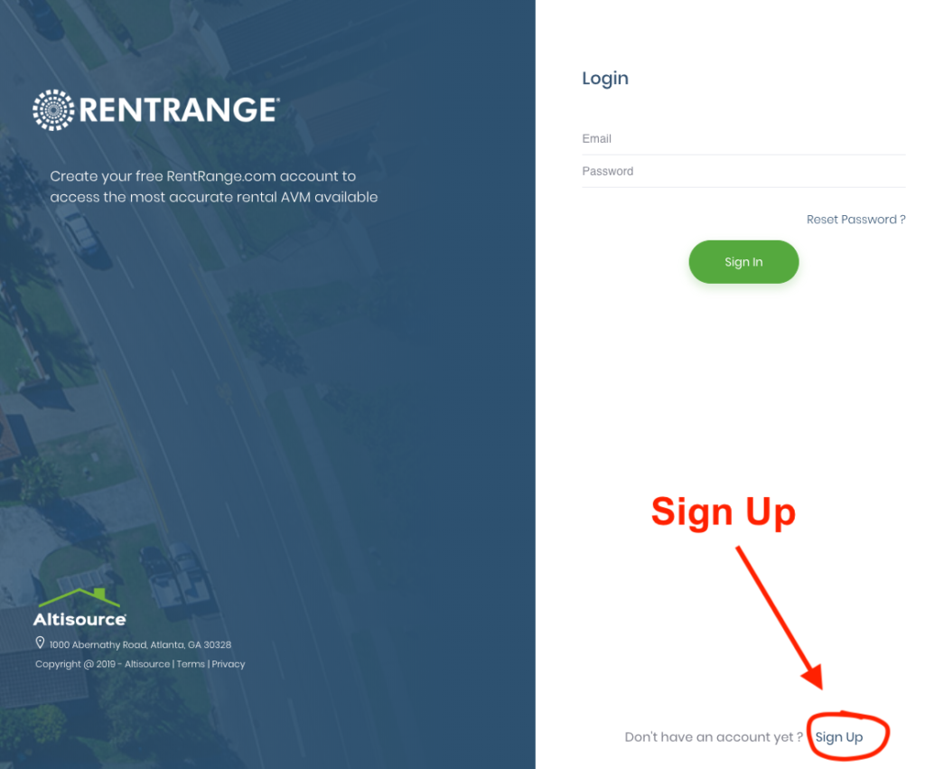RentRange sign up screenshot