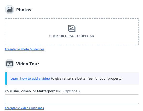Turbotenant Photo and Video upload screen and guidelines