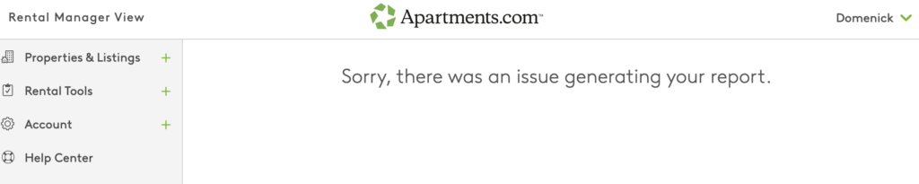 Apartments.com Rent Comps Error Screen